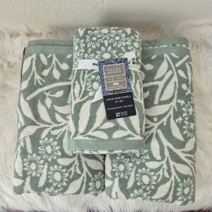 4pc William Morris 100% Cotton Premium Sage Botanical Floral Towel Set
